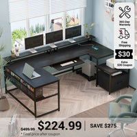 SEDETA 101.5 Inch U Shaped Computer Desk Reversible L Shaped Home Office Desk