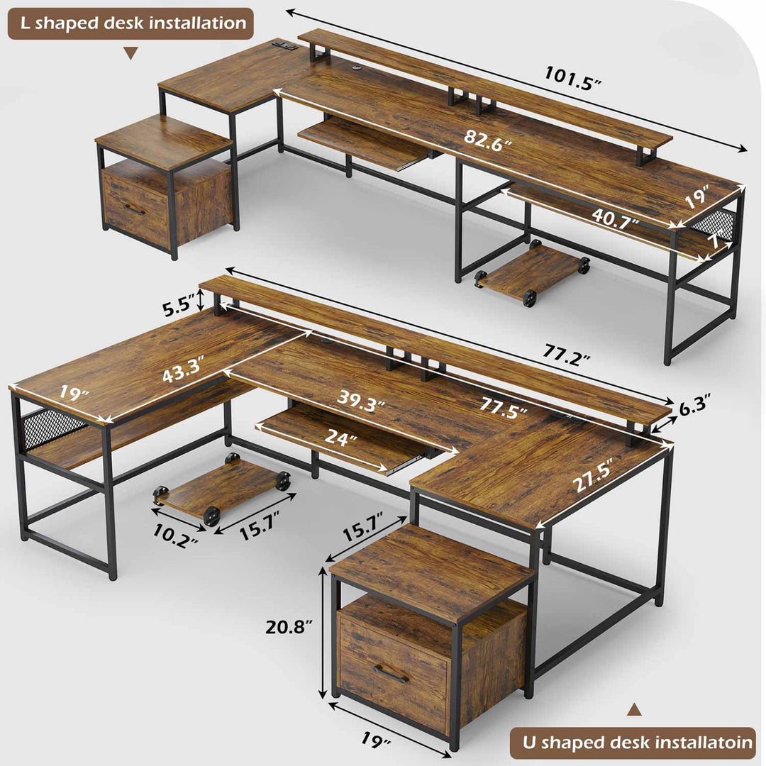 SEDETA 101.5 Inch U Shaped Computer Desk Reversible L Shaped Home Office Desk