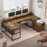 SEDETA 101.5 Inch U Shaped Computer Desk Reversible L Shaped Home Office Desk