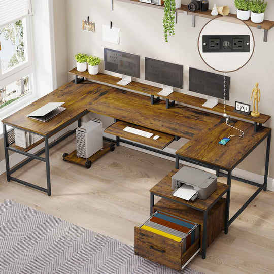 SEDETA 101.5 Inch U Shaped Computer Desk Reversible L Shaped Home Office Desk