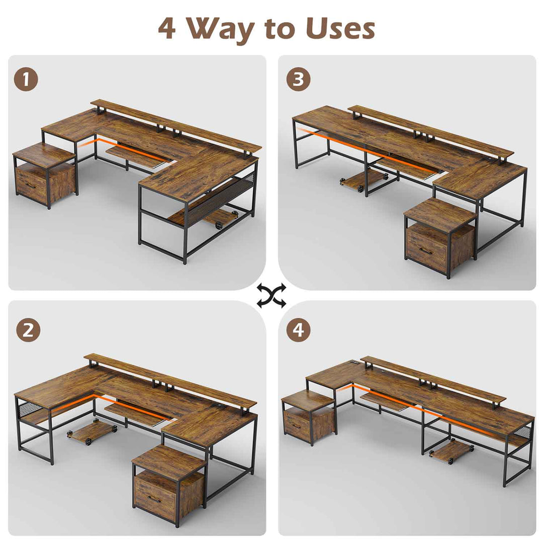 SEDETA 101.5 Inch U Shaped Computer Desk Reversible L Shaped Home Office Desk