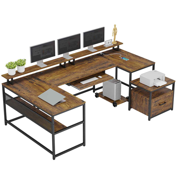 SEDETA 101.5 Inch U Shaped Computer Desk Reversible L Shaped Home Office Desk