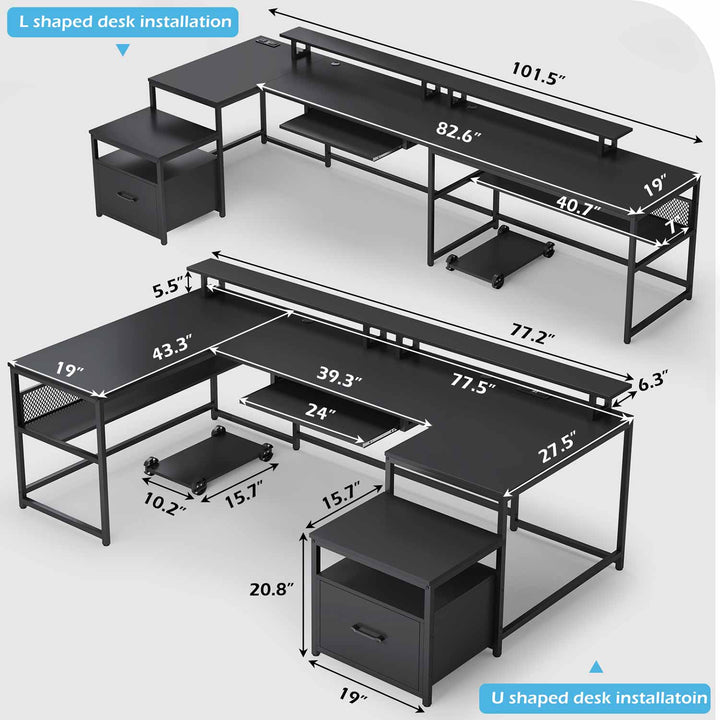 SEDETA 101.5 Inch U Shaped Computer Desk Reversible L Shaped Home Office Desk