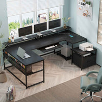 SEDETA 101.5 Inch U Shaped Computer Desk Reversible L Shaped Home Office Desk