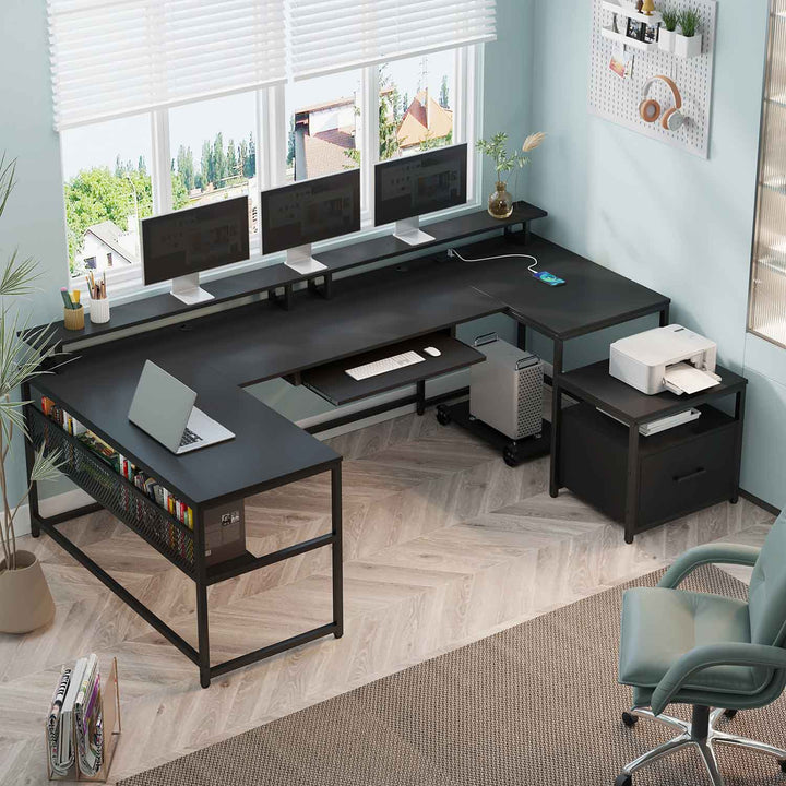 SEDETA 101.5 Inch U Shaped Computer Desk Reversible L Shaped Home Office Desk