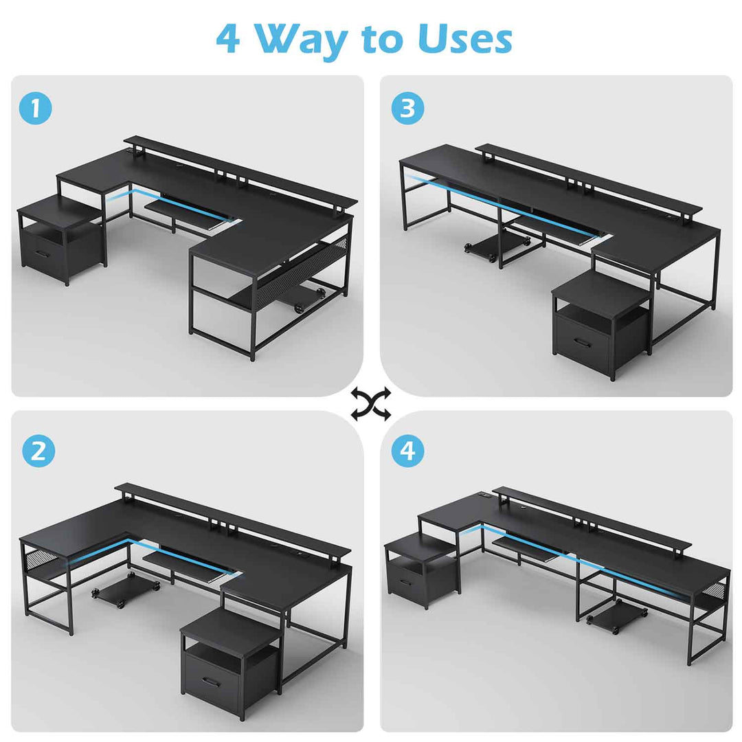 SEDETA 101.5 Inch U Shaped Computer Desk Reversible L Shaped Home Office Desk