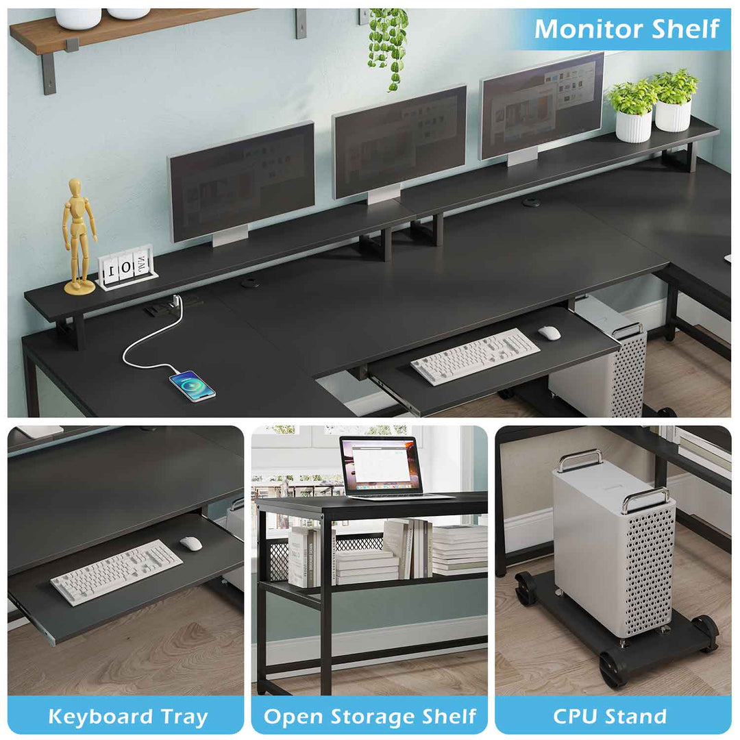 SEDETA 101.5 Inch U Shaped Computer Desk Reversible L Shaped Home Office Desk