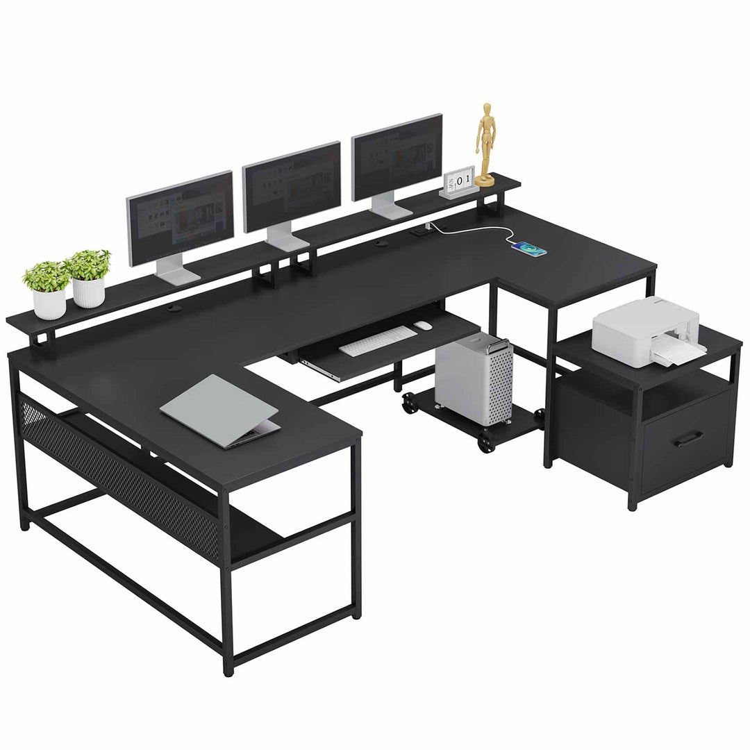 SEDETA 101.5 Inch U Shaped Computer Desk Reversible L Shaped Home Office Desk