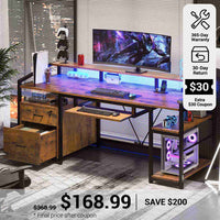 SEDETA® 63 Inch Ergonomic LED Gaming Desk Home Office Computer Table with Lock Drawers