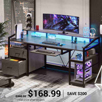 SEDETA® 63 Inch Ergonomic LED Gaming Desk Home Office Computer Table with Lock Drawers