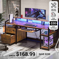 SEDETA 63 Inch Office Computer Desk LED Gaming Desk with Lock Drawers