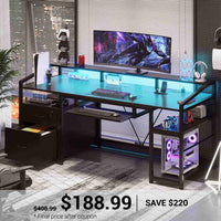 SEDETA 63 Inch Office Computer Desk LED Gaming Desk with Lock Drawers