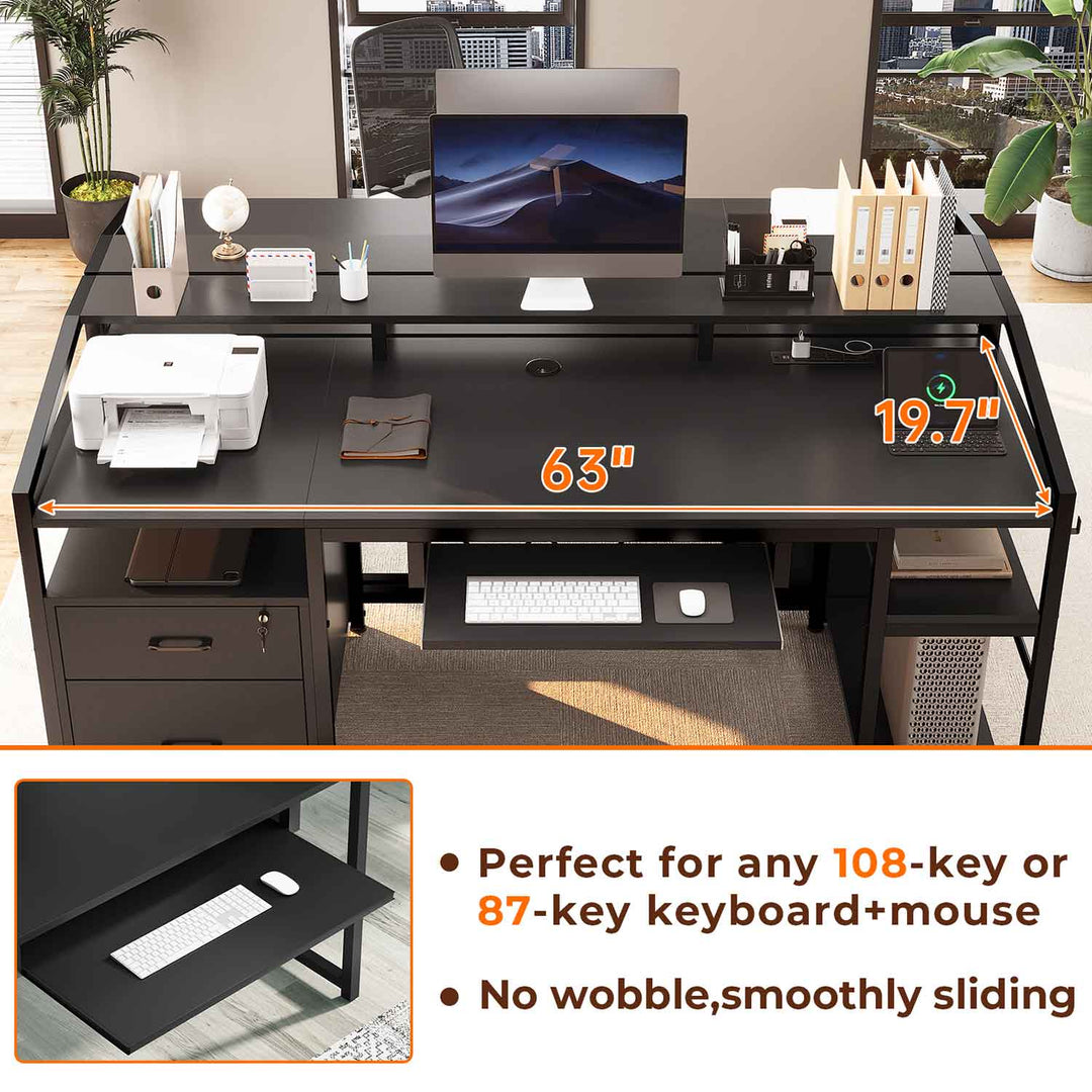 SEDETA 63 Inch Office Computer Desk LED Gaming Desk with Lock Drawers