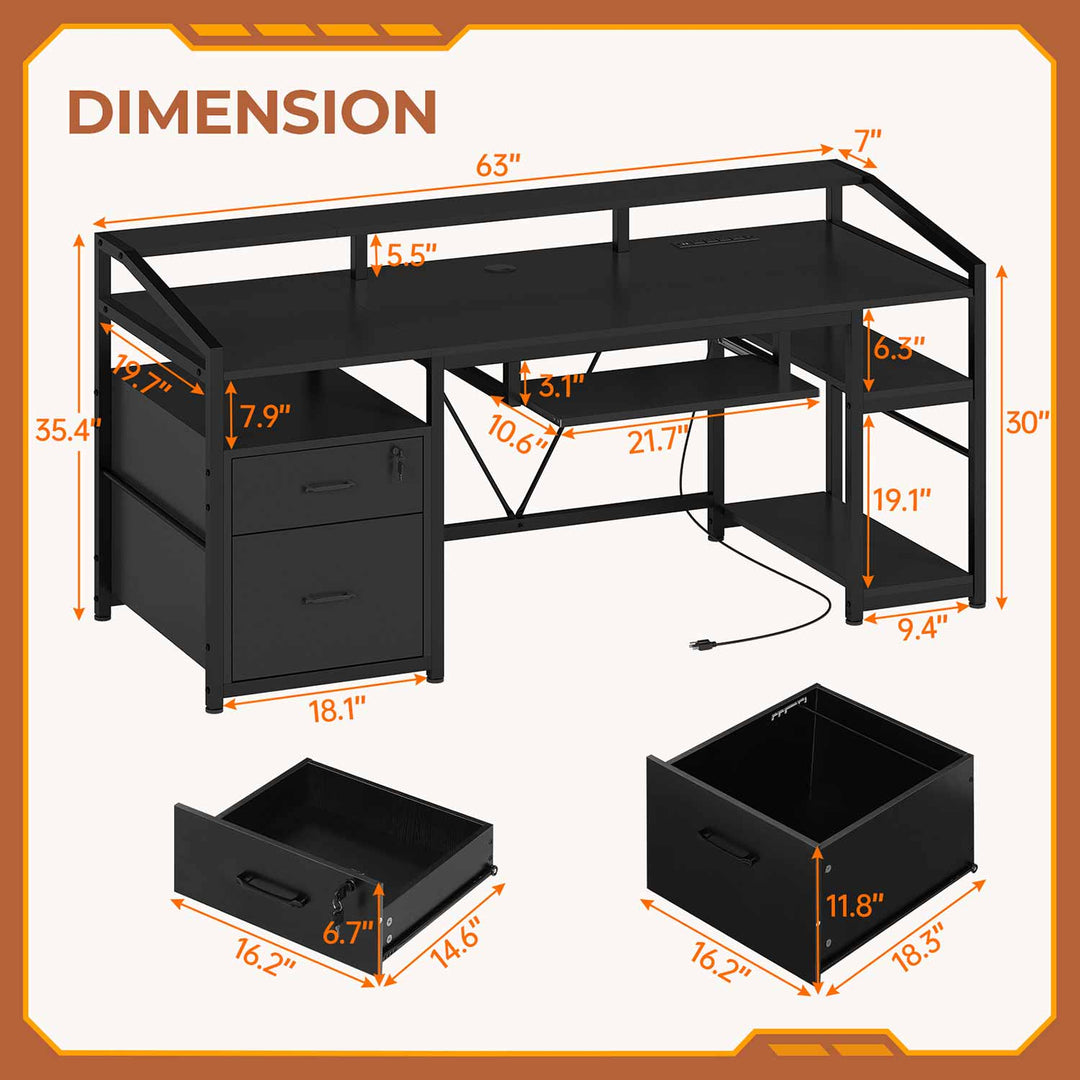 SEDETA 63 Inch Office Computer Desk LED Gaming Desk with Lock Drawers