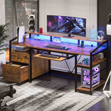 SEDETA | 63 Inch Ergonomic Gaming Desk LED Computer Table Home Office with Lock Drawers