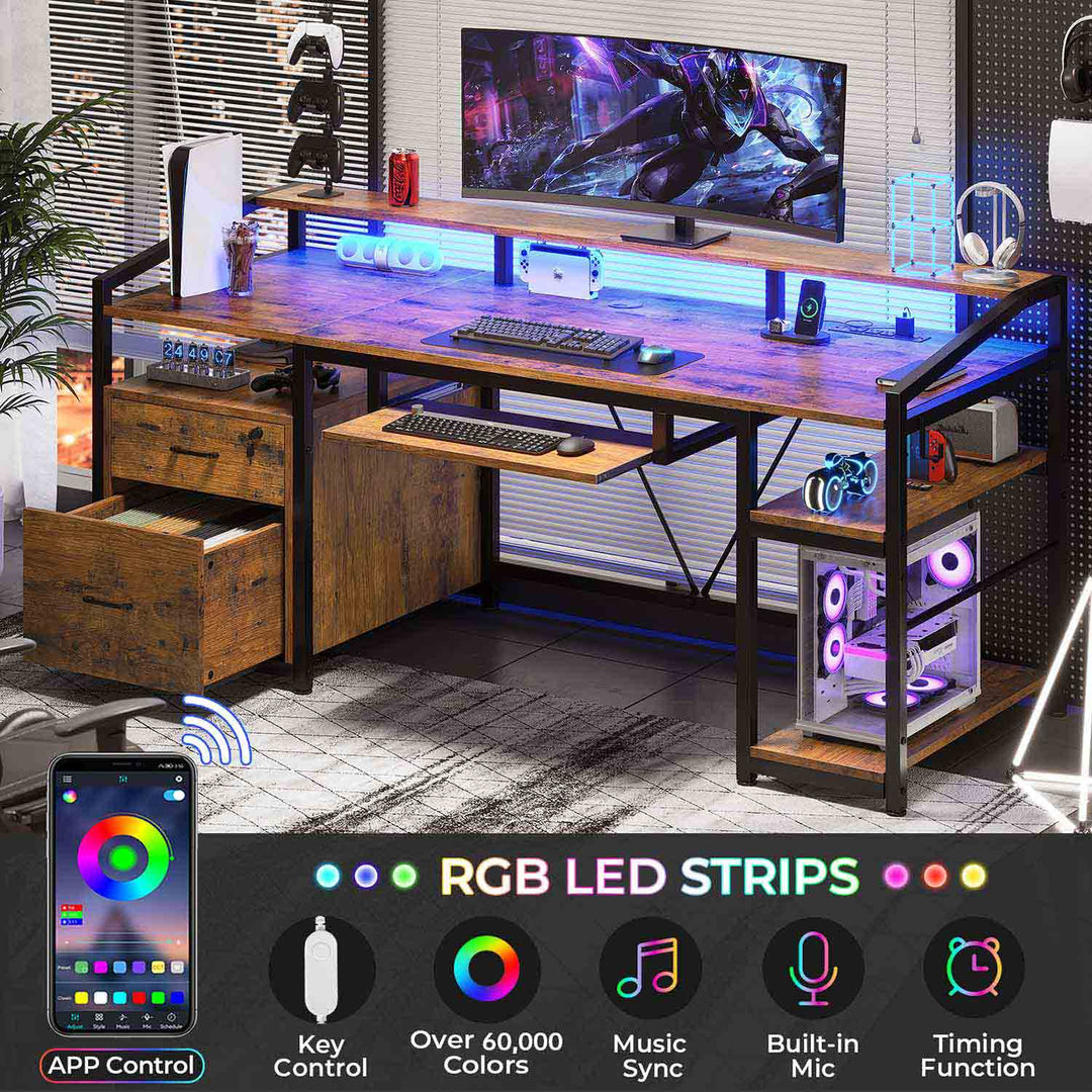 SEDETA 63 Inch Office Computer Desk LED Gaming Desk with Lock Drawers