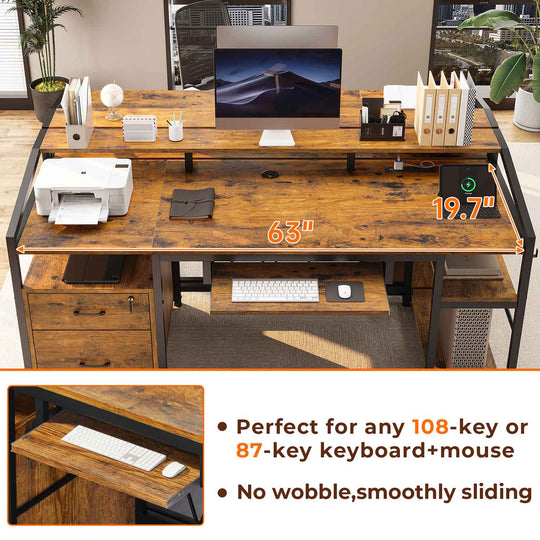 SEDETA 63 Inch Office Computer Desk LED Gaming Desk with Lock Drawers