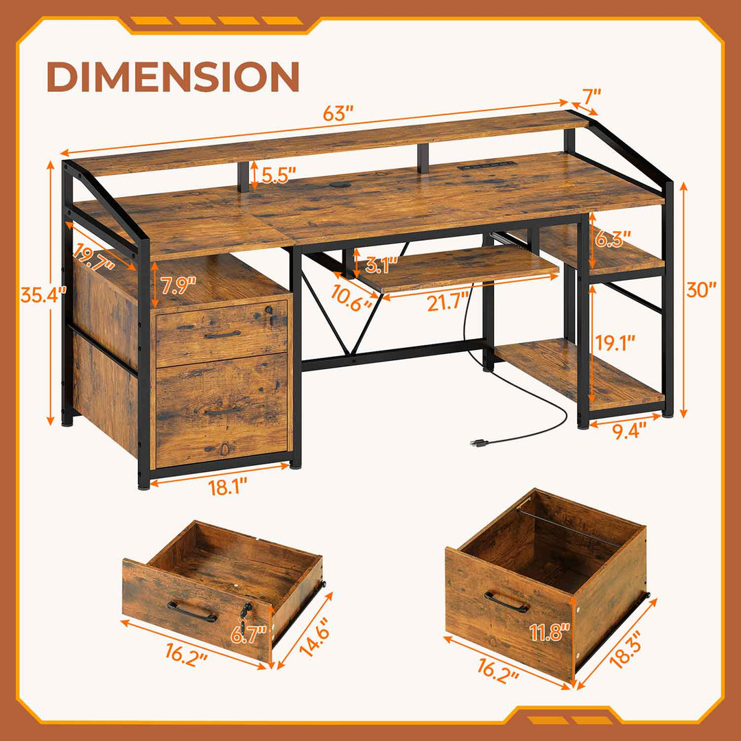 SEDETA 63 Inch Office Computer Desk LED Gaming Desk with Lock Drawers