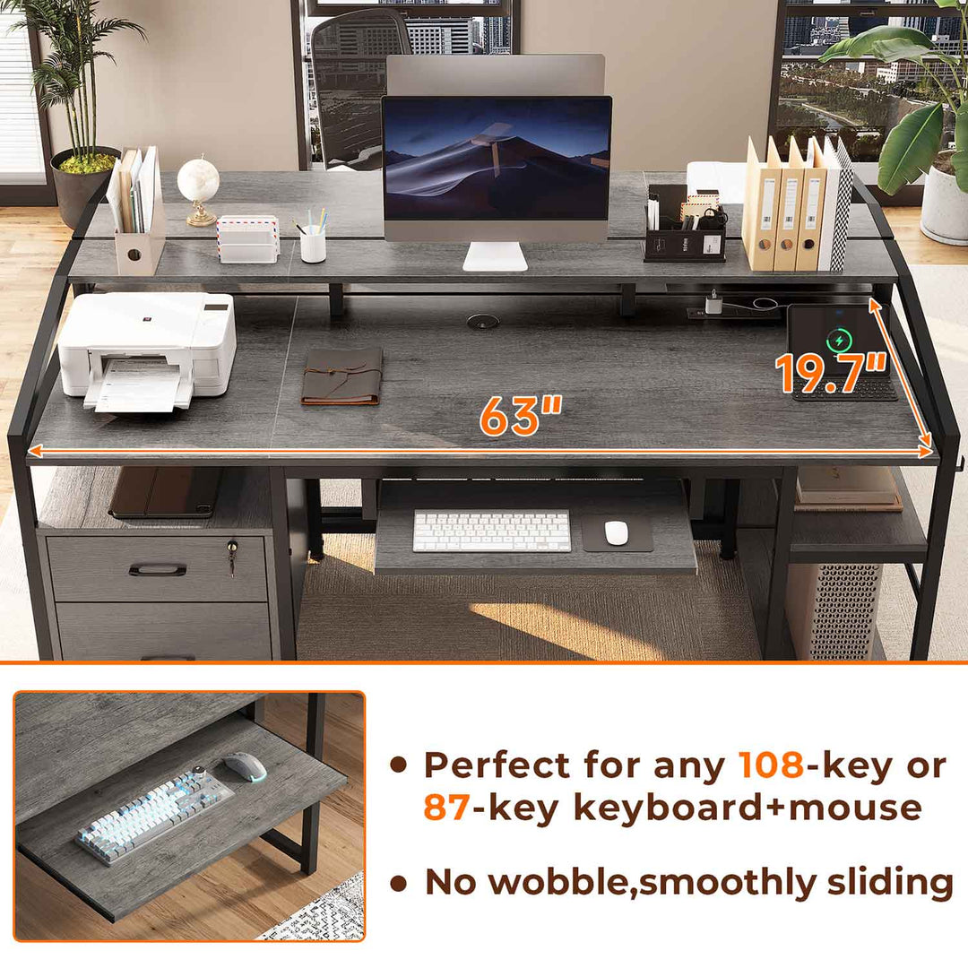 SEDETA 63 Inch Office Computer Desk LED Gaming Desk with Lock Drawers