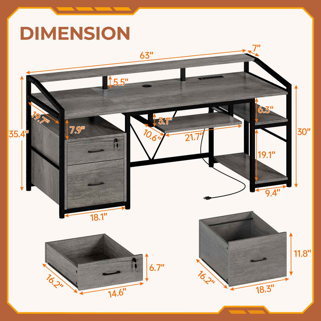 SEDETA 63 Inch Office Computer Desk LED Gaming Desk with Lock Drawers