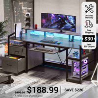 SEDETA 63 Inch Office Computer Desk LED Gaming Desk with Lock Drawers