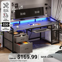 SEDETA 63 Inch Office Computer Desk LED Gaming Desk with Lock Drawers