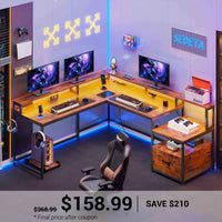 SEDETA 66 Inch L Shaped Gaming Desk Two Person Desk with Led Lights