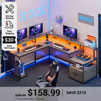 SEDETA 66 Inch L Shaped Gaming Desk Two Person Desk with Led Lights