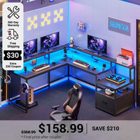 SEDETA 66 Inch L Shaped Gaming Desk Two Person Desk with Led Lights