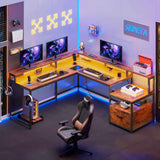 SEDETA® 66 Inch L Shaped LED Gaming Desk Home Office Corner Computer Table with Storage Shelves