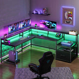 SEDETA 66 Inch L Shaped Gaming Desk Two Person Desk with Led Lights