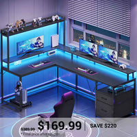 SEDETA 94.4 Inch L Shaped Gaming Desk with File Drawers for Home Office