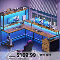 SEDETA 94.4 Inch L Shaped Gaming Desk with File Drawers for Home Office