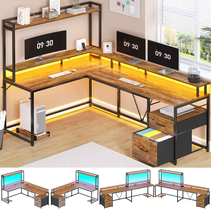 SEDETA 94.4 Inch L Shaped Gaming Desk with File Drawers for Home Office