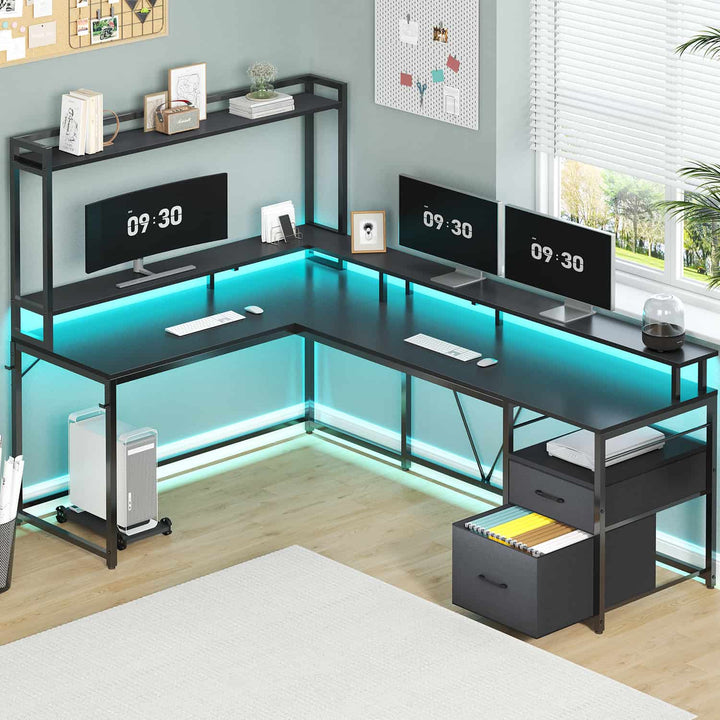 SEDETA 94.4 Inch L Shaped Gaming Desk with File Drawers for Home Office