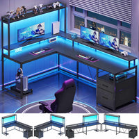 SEDETA 94.4 Inch L Shaped Gaming Desk with File Drawers for Home Office