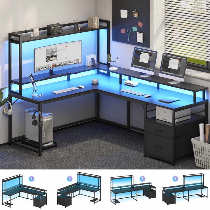 SEDETA 94.4 Inch L Shaped Gaming Desk with File Drawers for Home Office