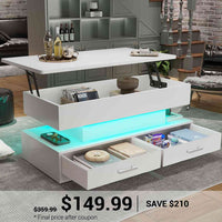 SEDETA 40 Inch Lift Top Coffee Table with Led Lights Storage for Living Room