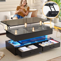 SEDETA 40 Inch Lift Top Coffee Table with Led Lights Storage for Living Room