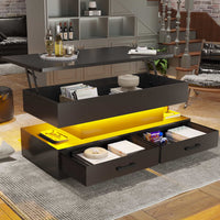 SEDETA | 40 Inch 2-in-1 Lift Top Coffee Table with Led Lights and Storage Drawers for Living Room