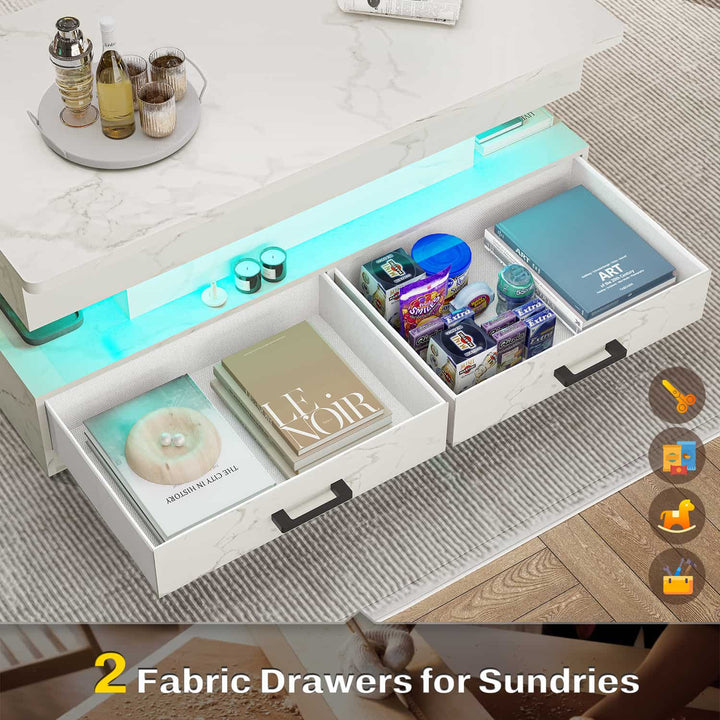 SEDETA | 40 Inch 2-in-1 Lift Top Coffee Table with Led Lights and Storage Drawers for Living Room