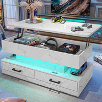 SEDETA | 40 Inch 2-in-1 Lift Top Coffee Table with Led Lights and Storage Drawers for Living Room