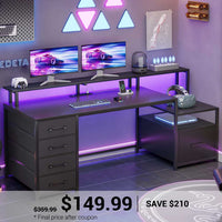 SEDETA | 66 Inch Computer and Gaming Desk with 5 Drawers and Printer Cabinet