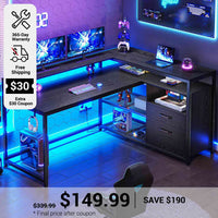 SEDETA 55 Inch LED Corner Gaming Desk with Drawer and Printer Storage