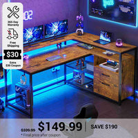 SEDETA 55 Inch LED Corner Gaming Desk with Drawer and Printer Storage