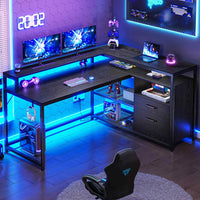 SEDETA 55 Inch LED Corner Gaming Desk with Drawer and Printer Storage