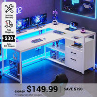 SEDETA 55 Inch LED Corner Gaming Desk with Drawer and Printer Storage