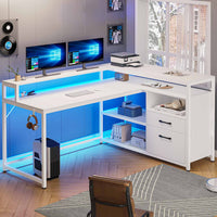 SEDETA 55 Inch LED Corner Gaming Desk with Drawer and Printer Storage