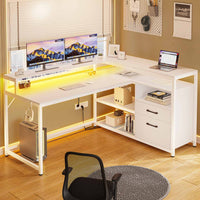 SEDETA 55 Inch LED Corner Gaming Desk with Drawer and Printer Storage