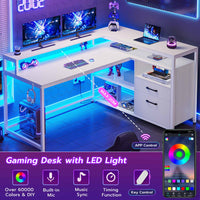 SEDETA 55 Inch LED Corner Gaming Desk with Drawer and Printer Storage